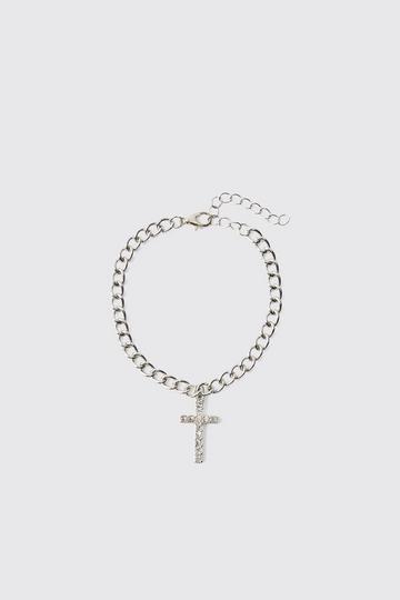 Iced Cross Charm Bracelet silver