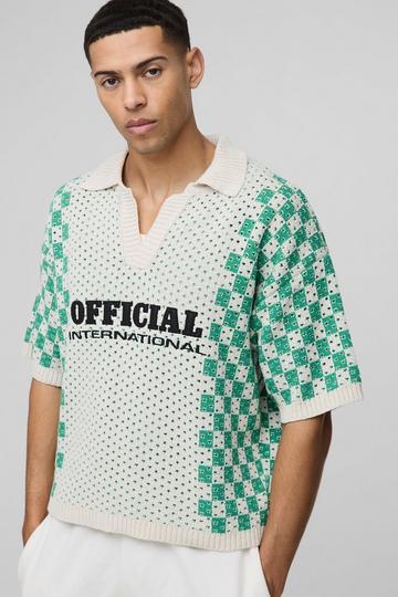 Official Oversized Gebreide Boxy Voetbal Polo Met Open Stiksels ecru