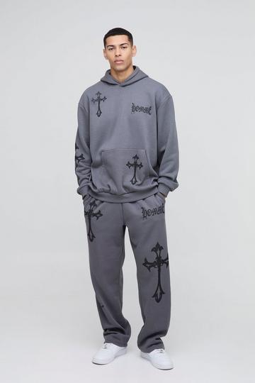 Oversized Homme Cross Hooded Tracksuit charcoal