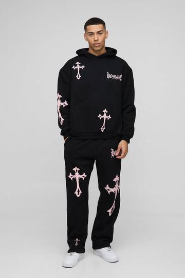 Oversized Homme Cross Hooded Tracksuit black