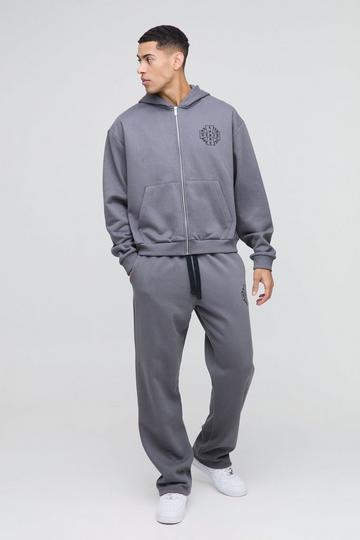 Oversized Boxy Homme Cross Zip Hooded Tracksuit charcoal