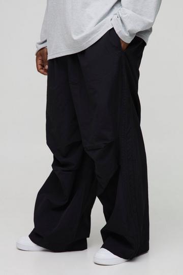 Black Plus Elasticated Waist Pleat Parachute Trousers