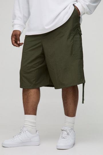 Plus Long Line Nylon Shorts Met Geplooide Knieën khaki