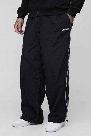 Tall Stripe Embroidered Parachute Trousers black