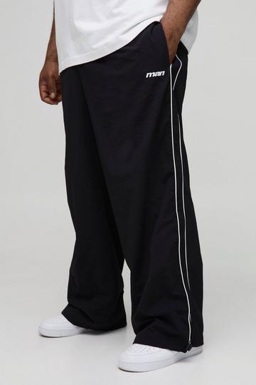 Black Plus Stripe Embroidered Parachute Trousers