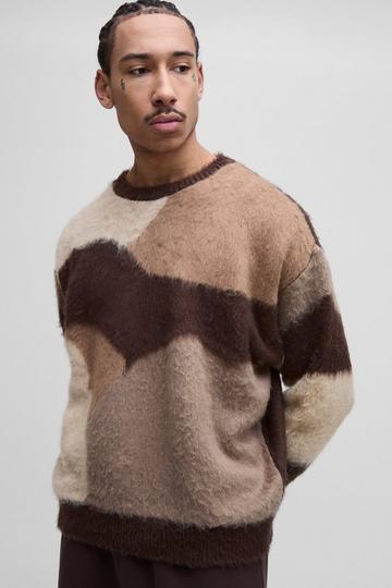 Brown Oversized Boxy Abstract Knitted jumper