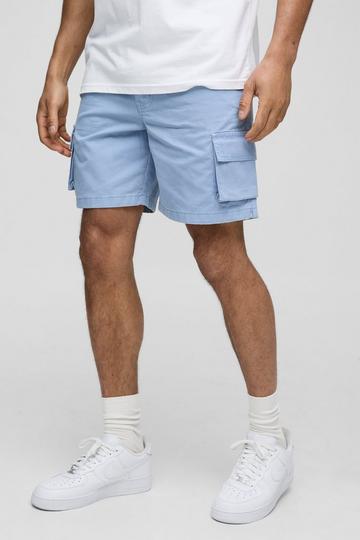 Baggy Keperstof Cargo Shorts Met Tailleband light blue