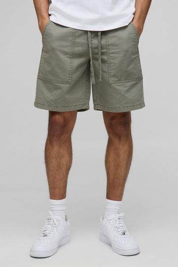 Elasticated Waist Extended Drawcords Twill Shorts khaki