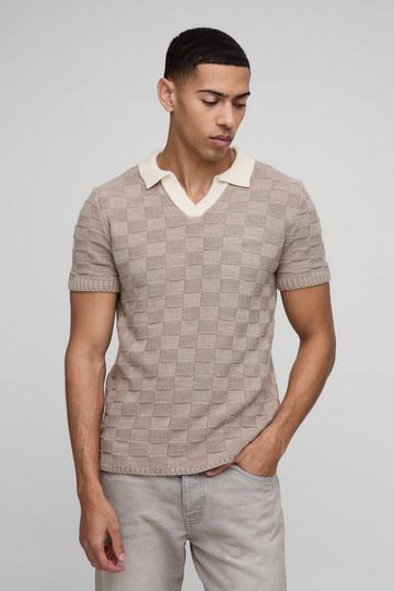 Geruite Gebreide Polo taupe