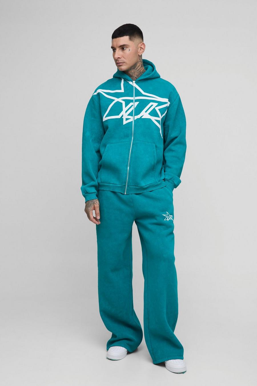 Tall Oversized Boxy Star Washed Zip Hooded Tracksuit Tall Oversized Boxy Star Washed Zip Hooded Tracksuit