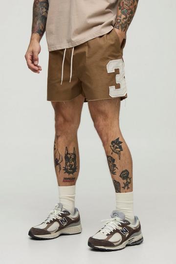 Elasticated Waist Canvas Raw Edge Applique Fighter Shorts taupe