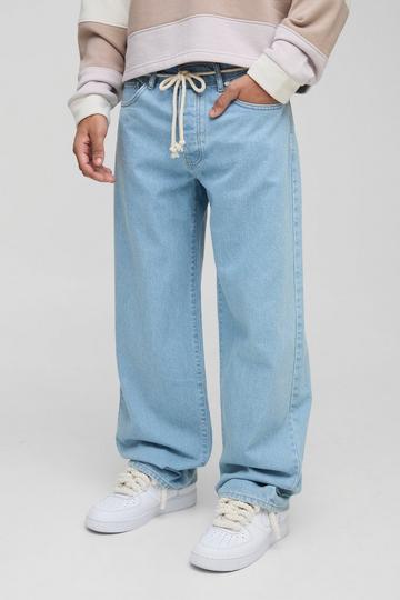 Brown Relaxed Light Blue Washed Belted Jeans