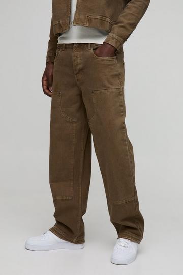 Relaxed Herringbone Twill Carpenter Trousers dark olive