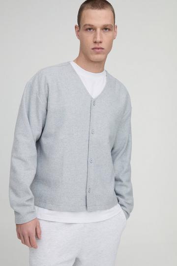 Grey Boxy Wool Look Cardigan