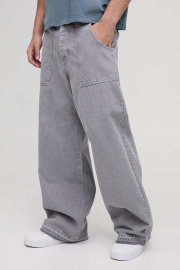 Grey Wide Leg Ice Grey Washed Distressed Hem Jeans