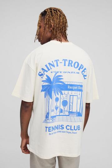 Tall Oversized Saint Tropez Print T-shirt ecru