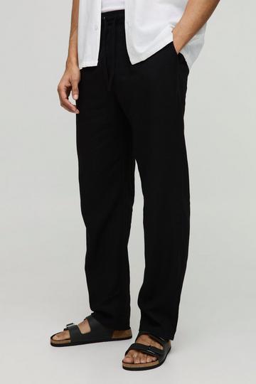 Half & Half Waistband Straight Fit Linen Blend Trousers black