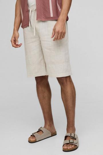 Half & Half Waistband Baggy Long Length Linen Blend Shorts natural