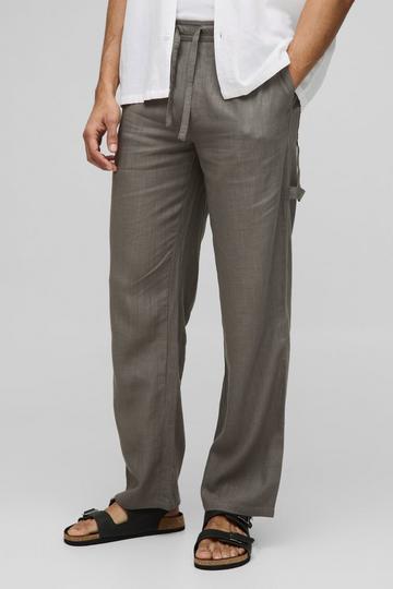 Half & Half Waistband Relaxed Fit Carpenter Linen Blend Trousers mocha