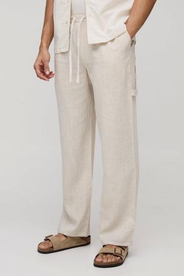 Half & Half Waistband Relaxed Fit Carpenter Linen Blend Trousers natural