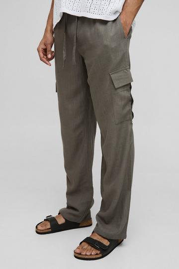 Baggy Linnen Mix Cargo Broek Met Tailleband mocha