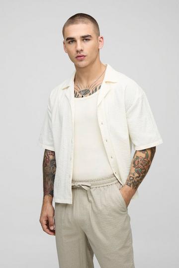 Oversized Boxy Revere Seersucker Shirt ecru