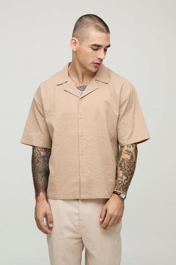 Oversized Boxy Revere Seersucker Shirt mocha