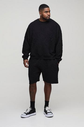 Plus Quilted Jacquard Sweat & Short Set black