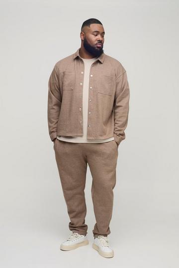 Plus Textured Over Shirt & Tapered Trouser Set taupe