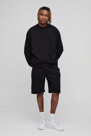 Tall Bobble Jacquard Oversized Boxy Sweat & Short Set black