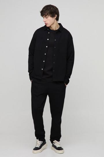 Tall Textured Over Shirt & Tapered Trouser Set black