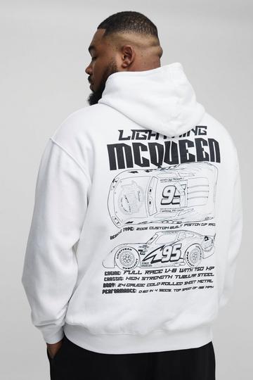 White Plus Oversized Lightning McQueen Pixar Cars License Print Hoodie