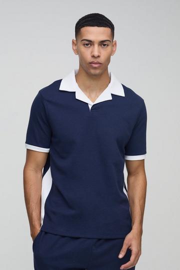 Verweven Regular Fit Polo Met Revers Kraag navy