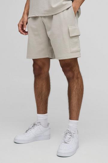 Stone Beige Relaxed Fit Interlock Cargo Shorts