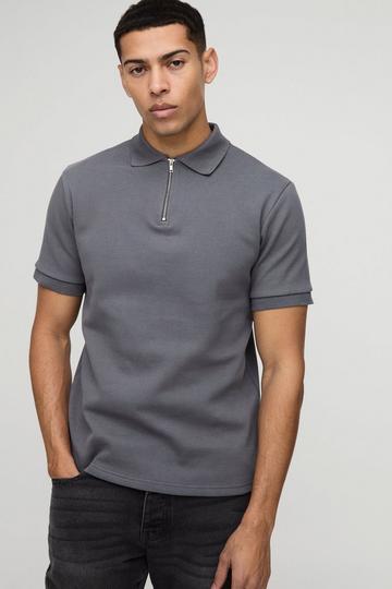 Slim Fit Smart Pique Interlock Zip Polo Shirt grey