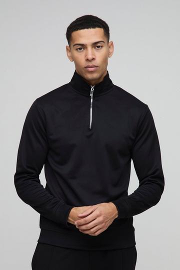 Slim Fit Interlock Trui Met Hoge Kraag En Korte Rits black