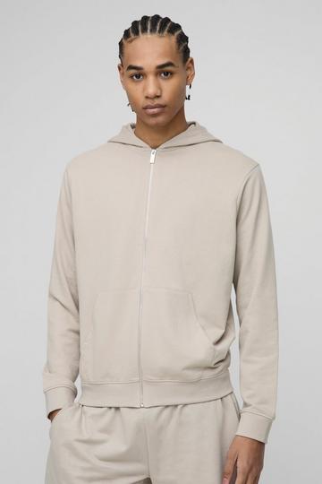 Regular Fit Basic Lightweight Zip Through Hoodie stone