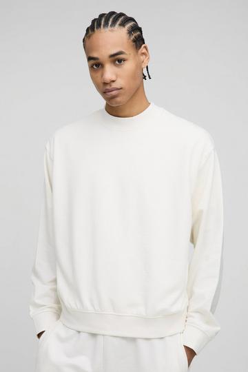 Ecru White Oversized Basic Lightweight Boxy Extended Neck Sweatshirt