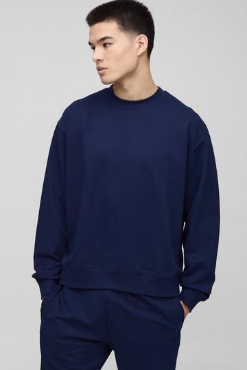 Oversized Basic Lightweight Boxy Extended Neck Sweatshirt navy