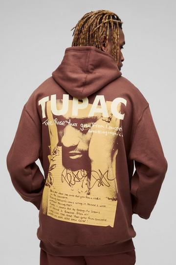 Tall Oversized Gelicenseerde Tupac Wash Hoodie chocolate