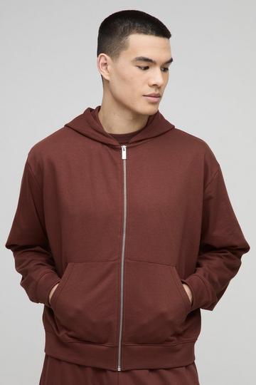 Oversized Basic Lightweight Boxy Zip Through Hoodie chocolate