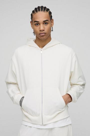 Oversized Basic Lightweight Boxy Zip Through Hoodie ecru