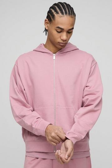 Oversized Basic Lightweight Boxy Zip Through Hoodie dusky pink