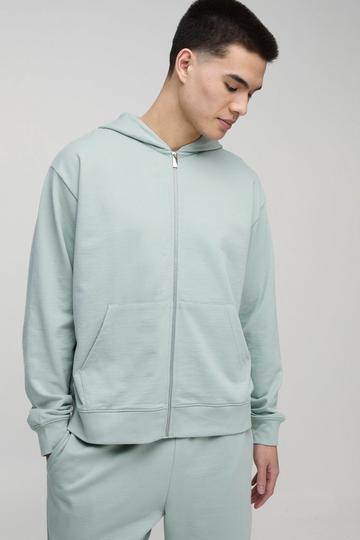 Oversized Basic Lightweight Boxy Zip Through Hoodie sage