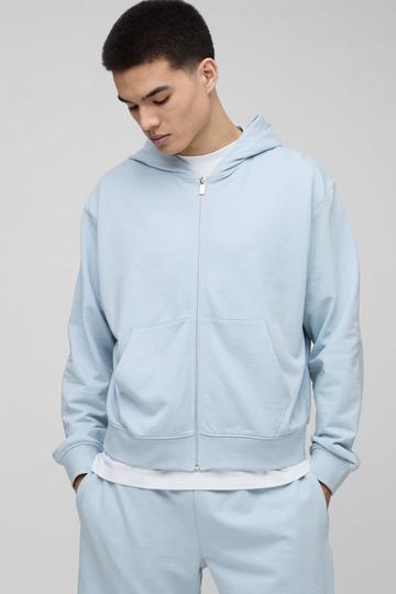 Blue Oversized Basic Lightweight Boxy Zip Through Hoodie