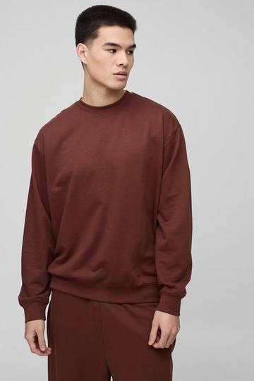 Oversized Basic Lightweight Crew Neck Sweatshirt chocolate