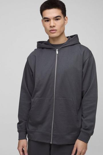 Oversized Basic Lightweight Zip Through Hoodie charcoal