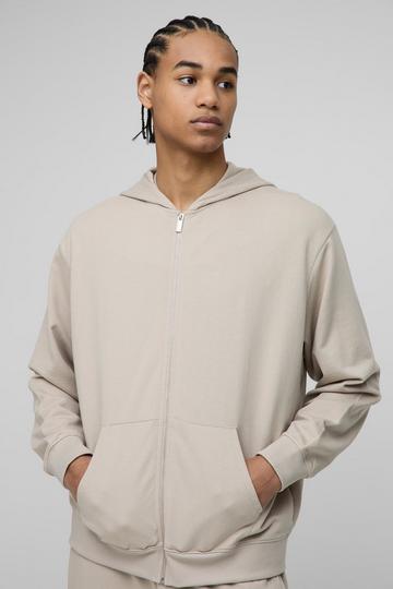 Oversized Basic Lightweight Zip Through Hoodie stone