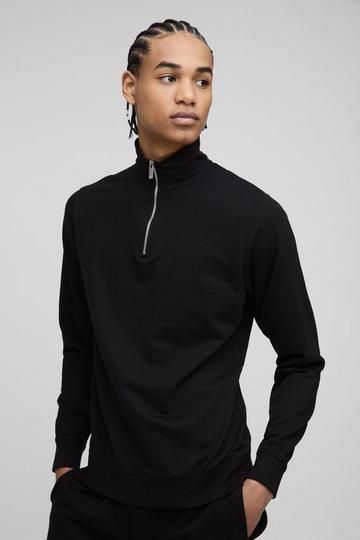 Basic Slim Fit Trui Met Korte Rits black