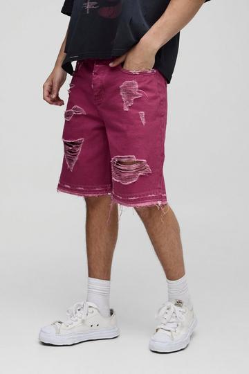 Short large déchiré en jean dark pink